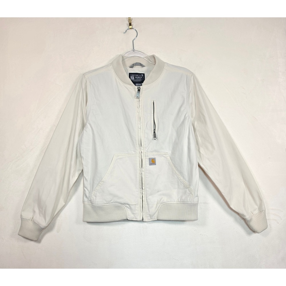 Carhartt Bomber Jacket Womens S White Rugged Flex Canvas Workwear 0J2524-W - Picture 2 of 15